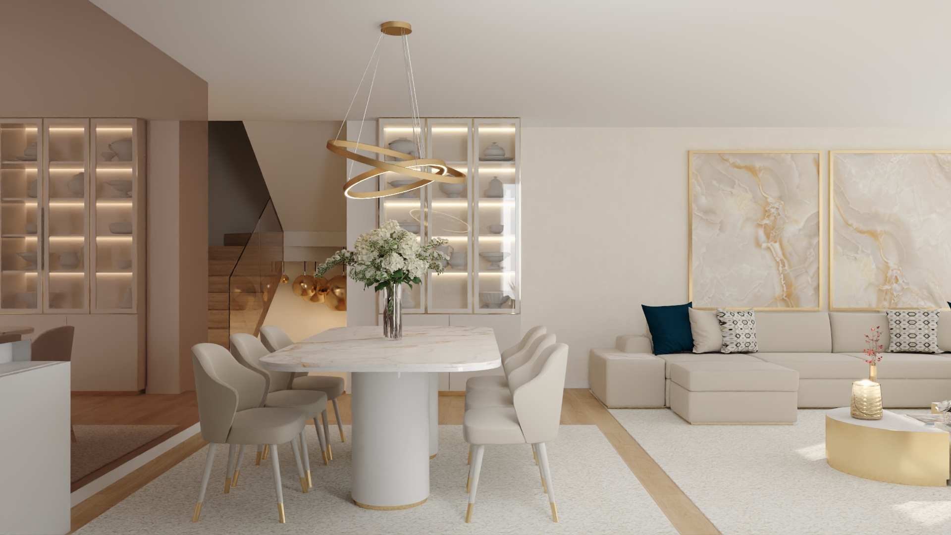 Sala de Jantar e Sala de Estar - Projeto de Decoração 3D (antes)